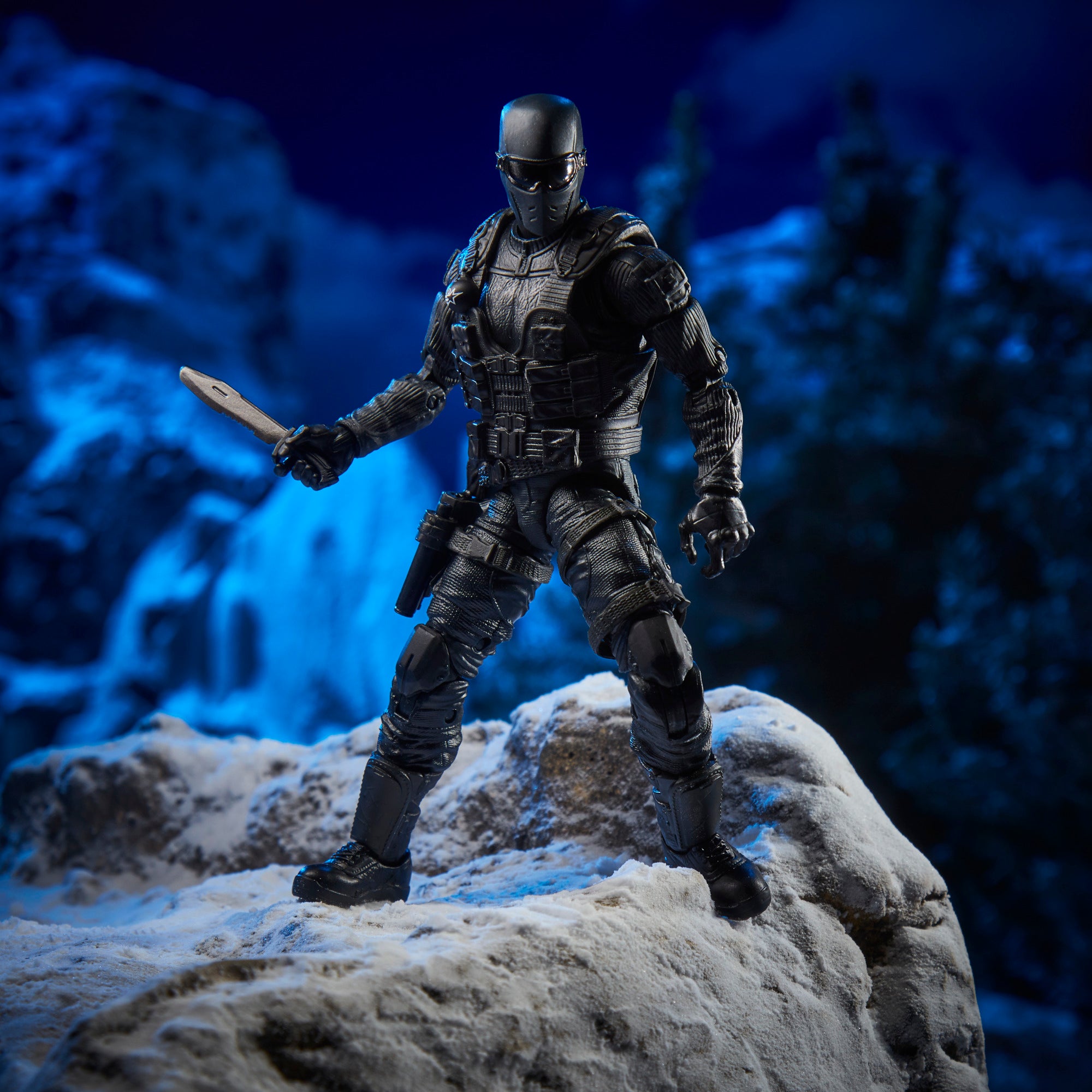G.I. Joe Classified Series Snake Eyes dual-wielding SMGs with Timber charging in foreground