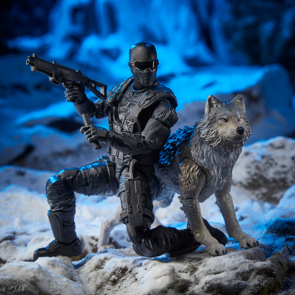 G.I. Joe Classified Series Timber wolf close-up stalking on snowy rocks