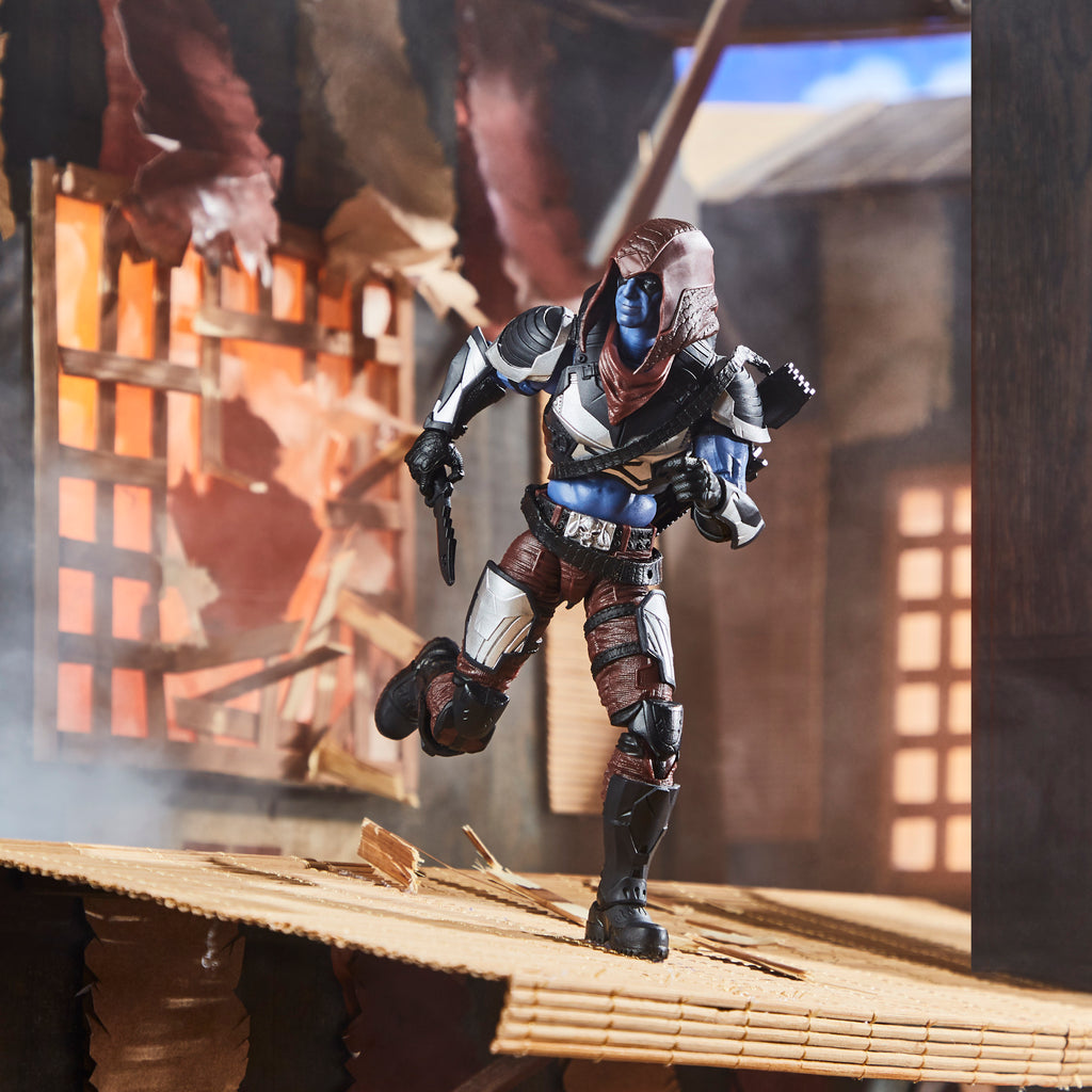 G.I. Joe Classified Series Zartan diorama standing in Japanese dojo with skull mask and pistol