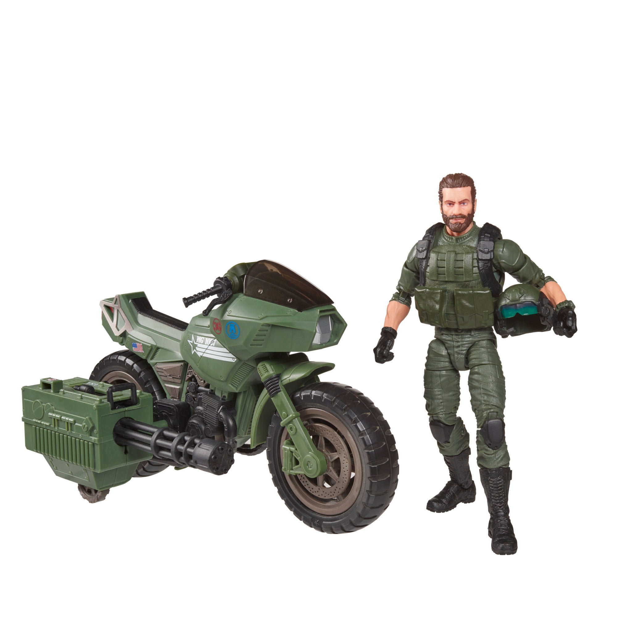 G.I. Joe Classified Series Breaker with RAM Cycle white background side profile figure holding helmet