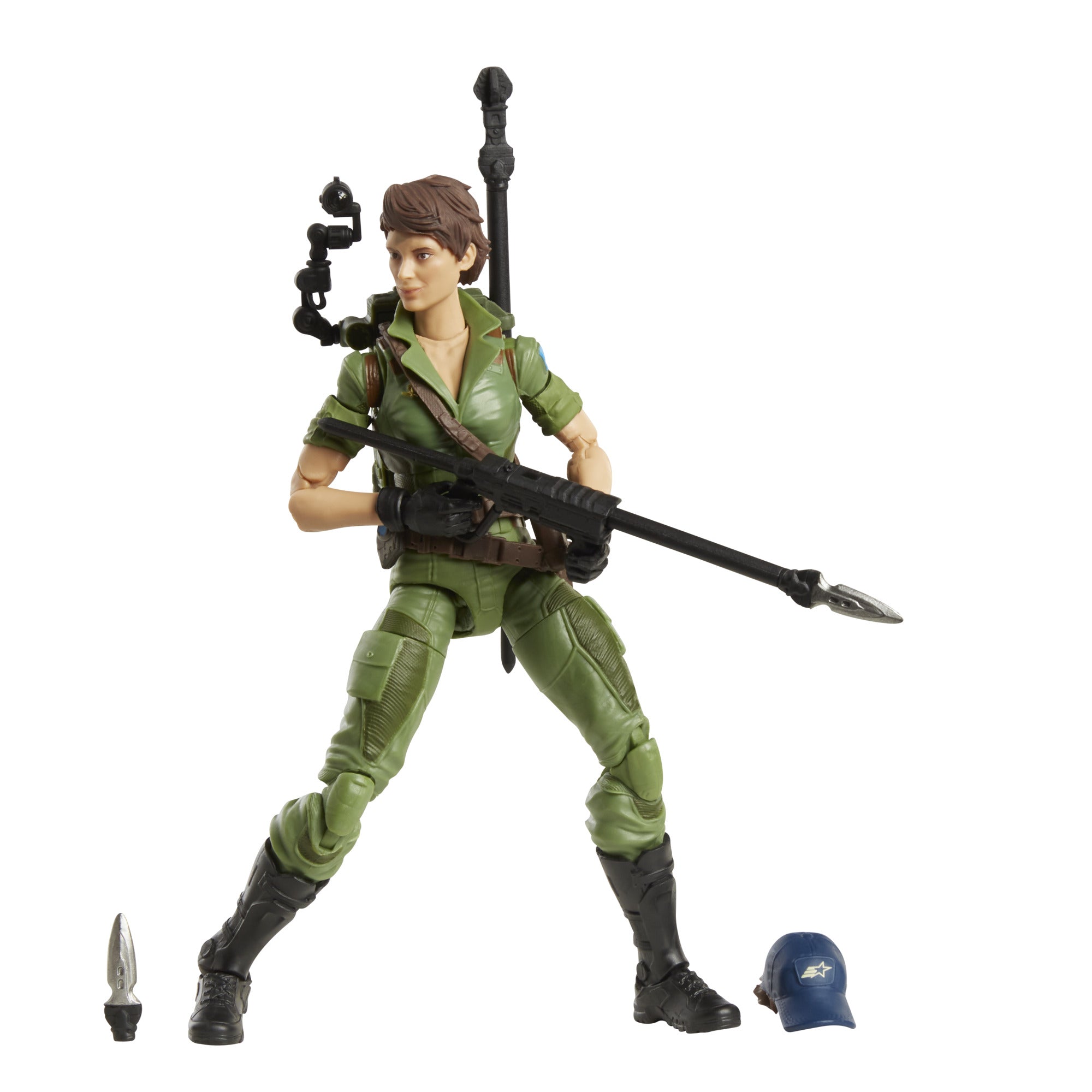 G.I. Joe Classified Series Lady Jaye detail shot showing javelin and knife accessories