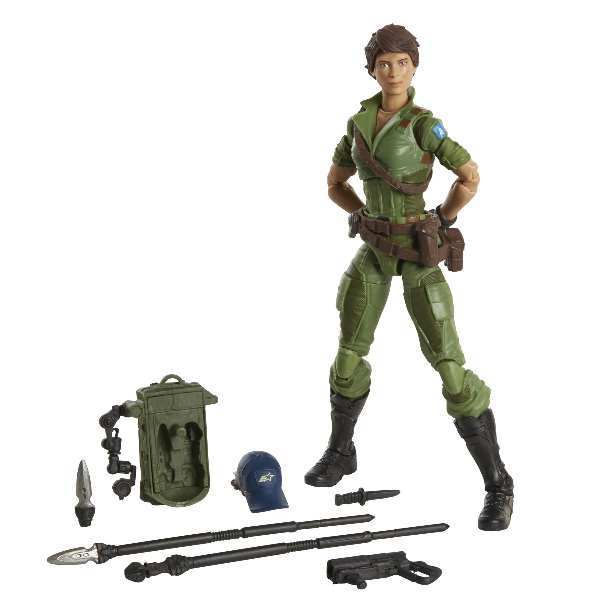 G.I. Joe Classified Series Lady Jaye figure on white background action pose with javelin