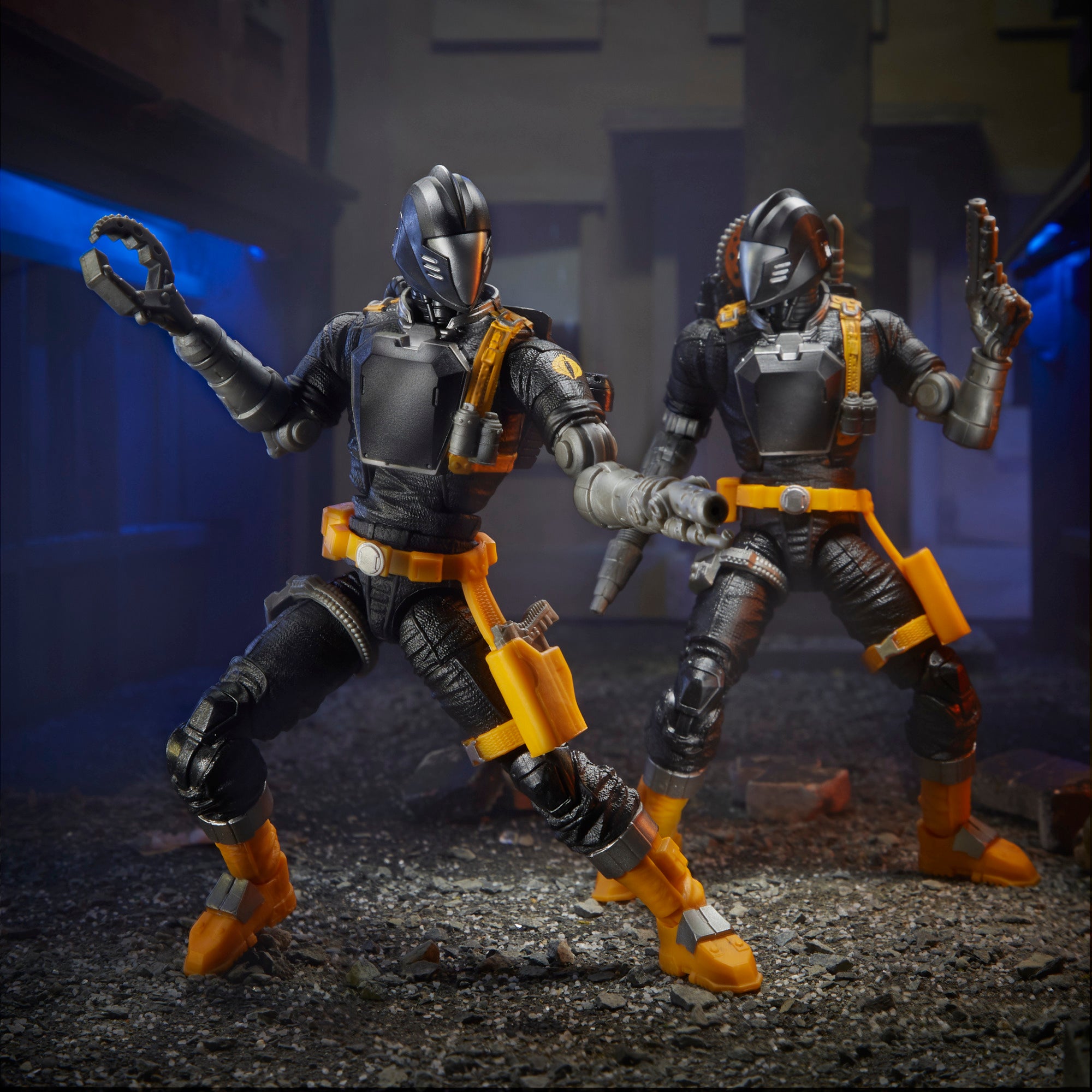 G.I. Joe Classified Series two B.A.T. figures in dark urban diorama action poses with claw and blaster hands