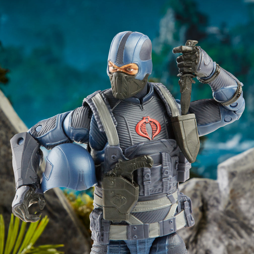 G.I. Joe Classified Series Cobra Infantry close-up holding knife and helmet