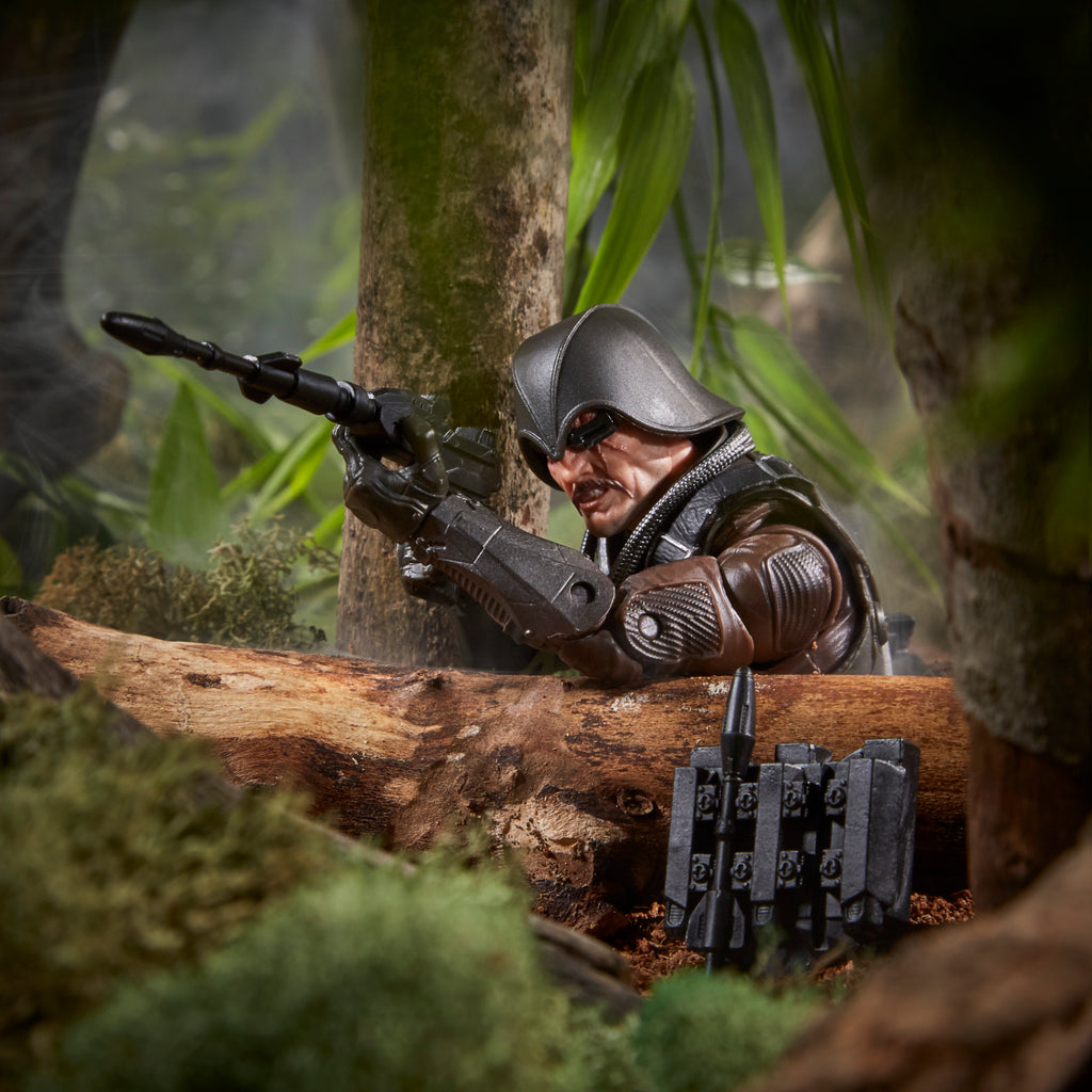 G.I. Joe Classified Series Major Bludd jungle diorama wide shot with accessories on ground