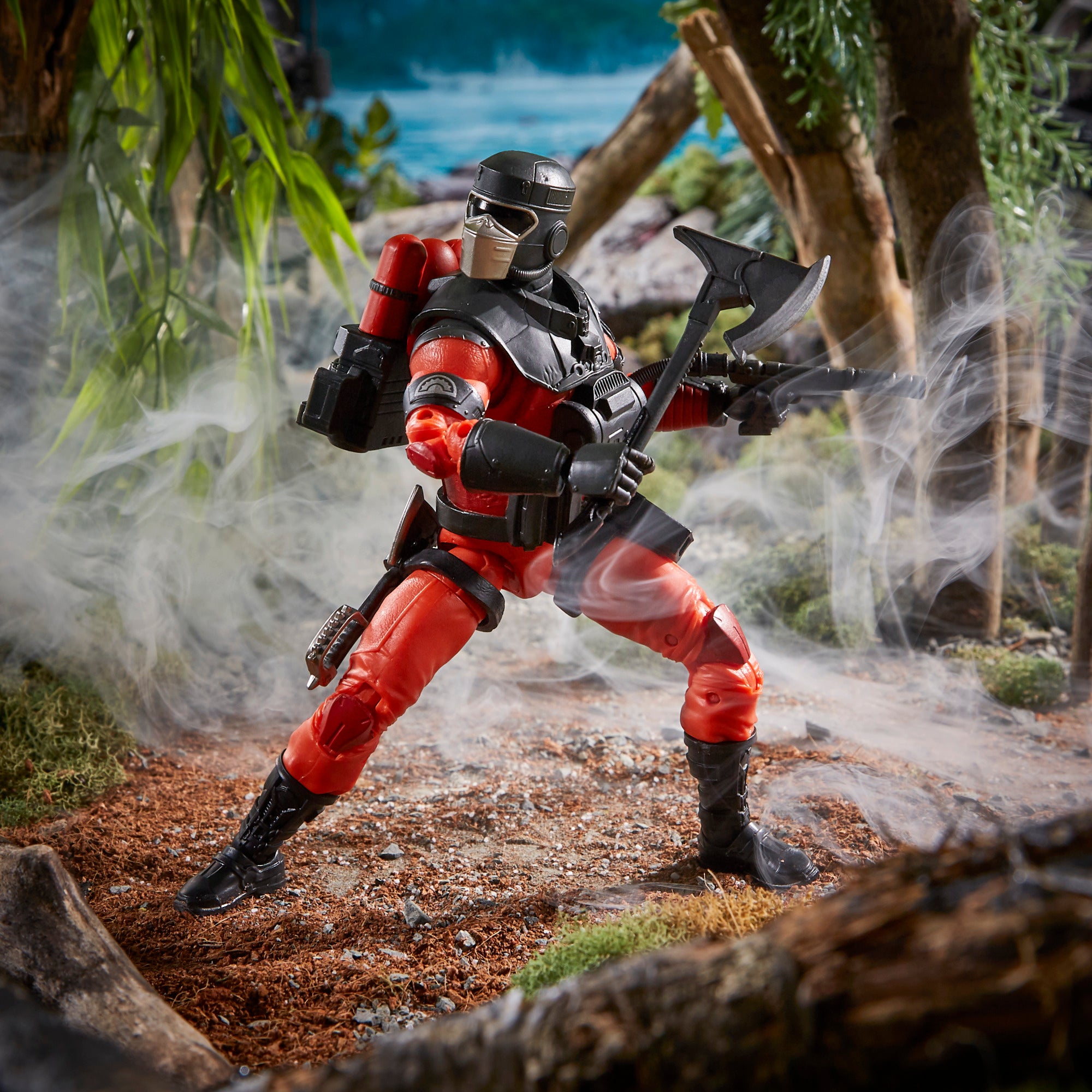 G.I. Joe Classified Series Barbecue jungle diorama side profile with hose assembly and backpack