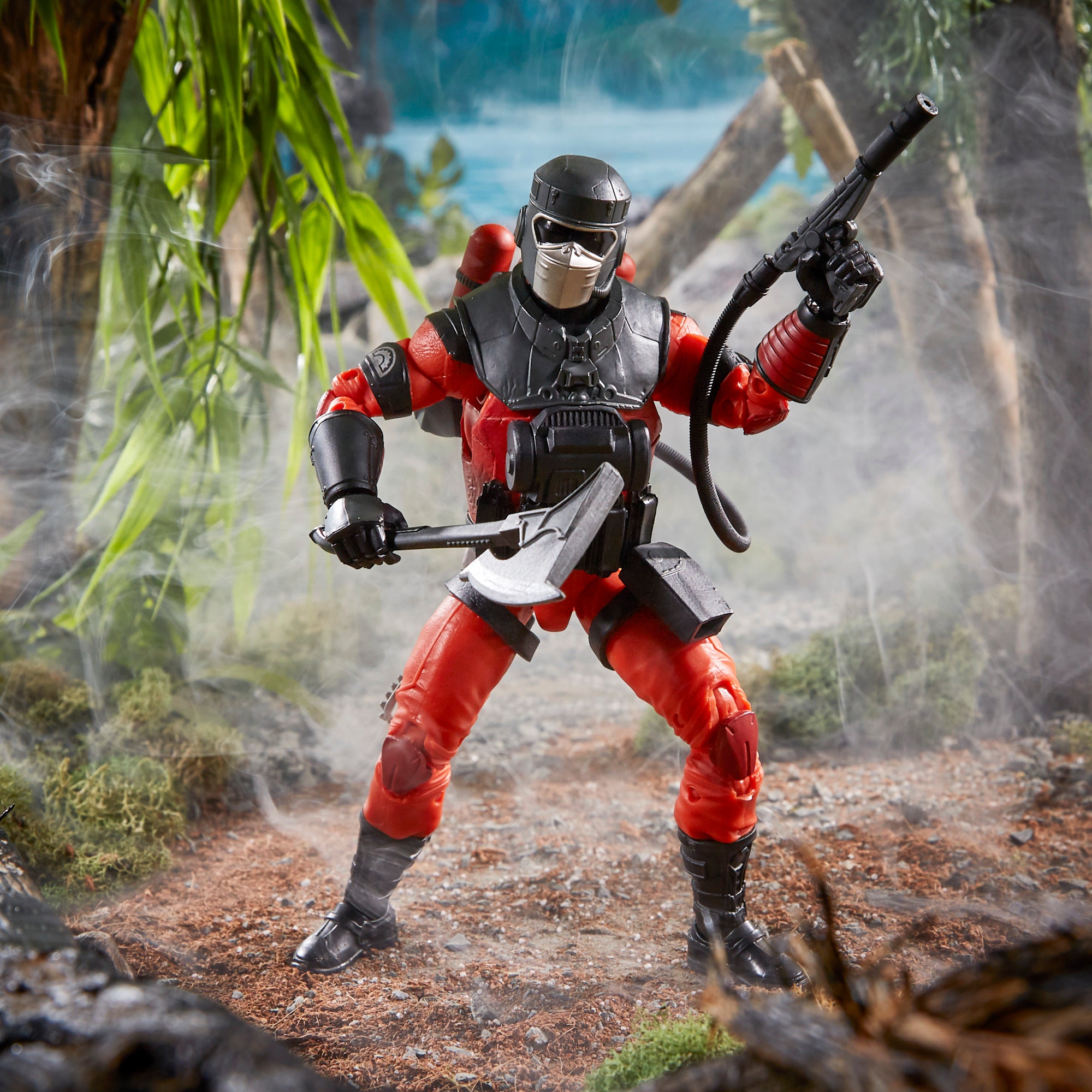 G.I. Joe Classified Series Barbecue jungle diorama aiming suppressed pistol through smoke