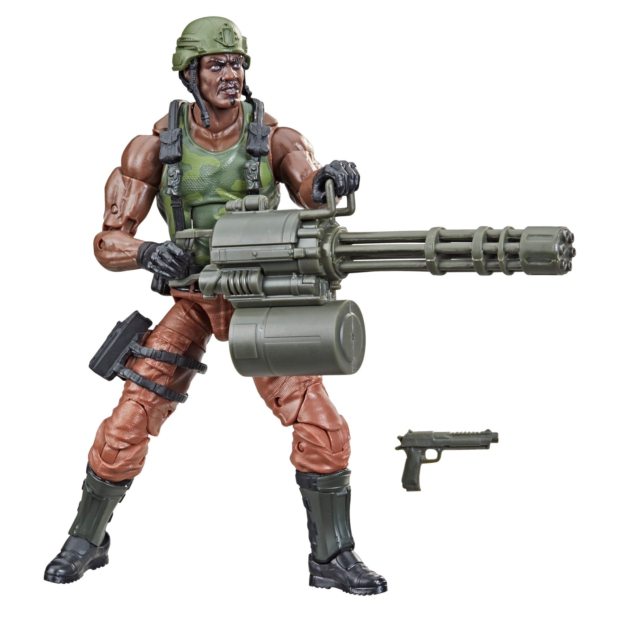 G.I. Joe Classified Series Heavy Artillery Roadblock figure on white background with minigun and pistol