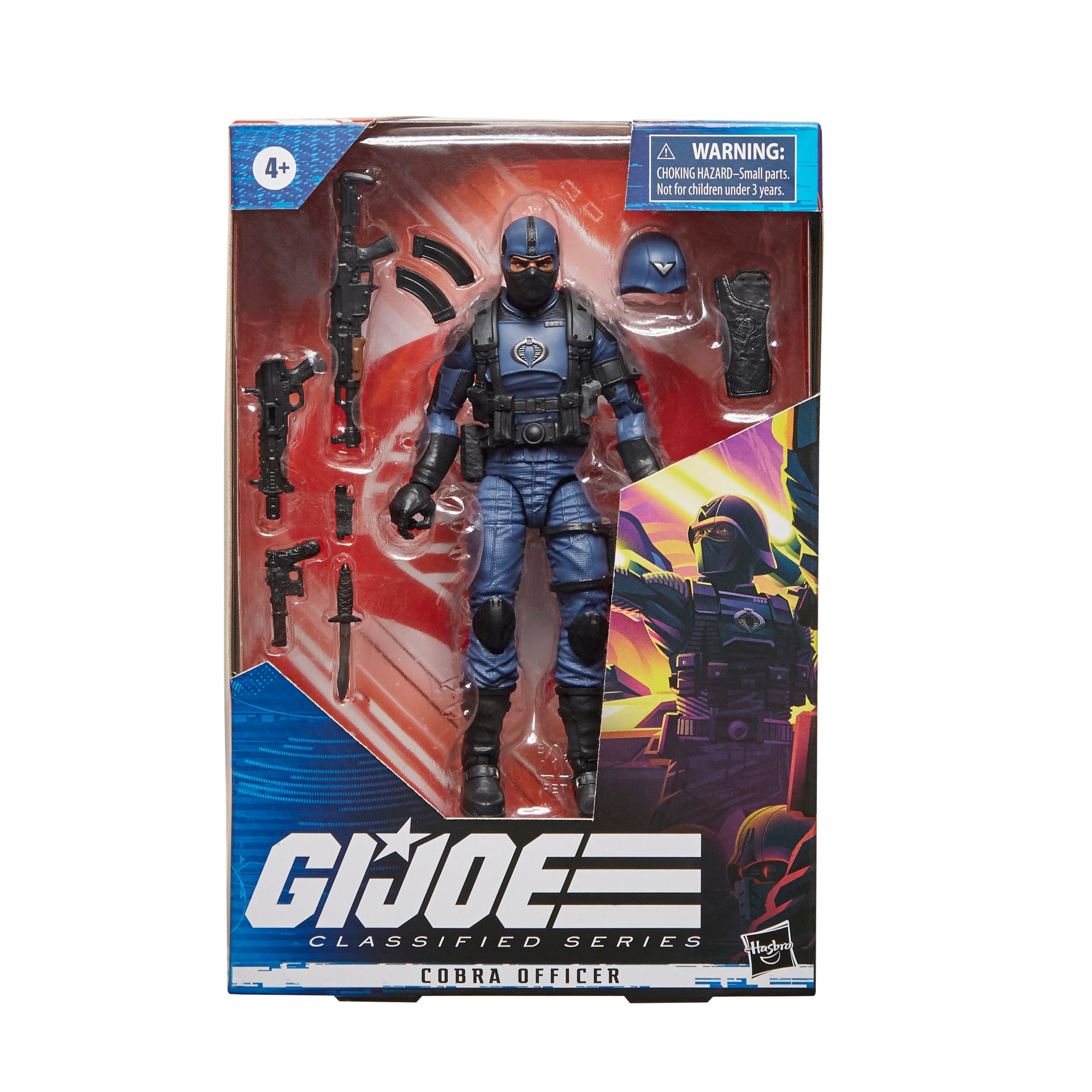G.I. Joe Classified Series Cobra Officer box packaging front view with François Coutu art and 9 accessories visible