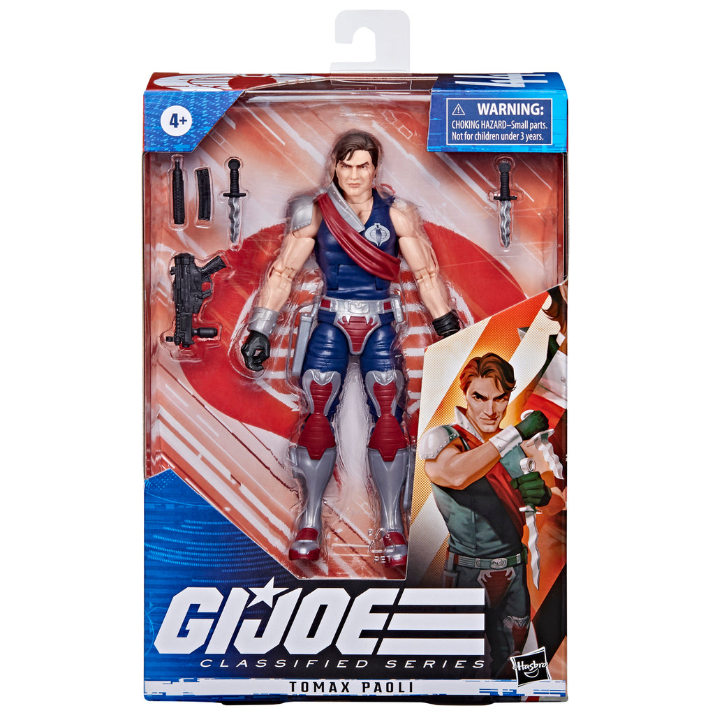 G.I. Joe Classified Series Tomax Paoli box packaging front view with Valentina Remenar art showing figure and 5 accessories