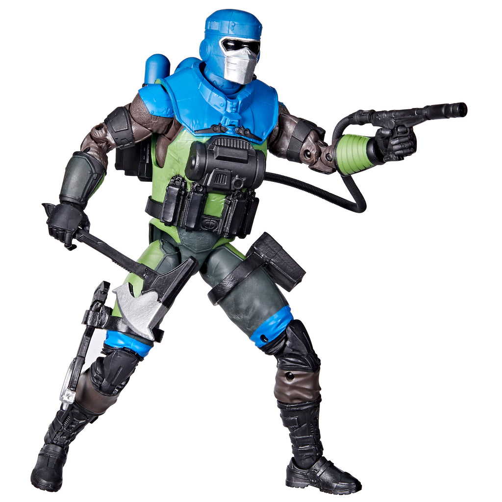 G.I. Joe Classified Series Mad Marauders Barbecue white background detail front shot in blue armour with silver visor