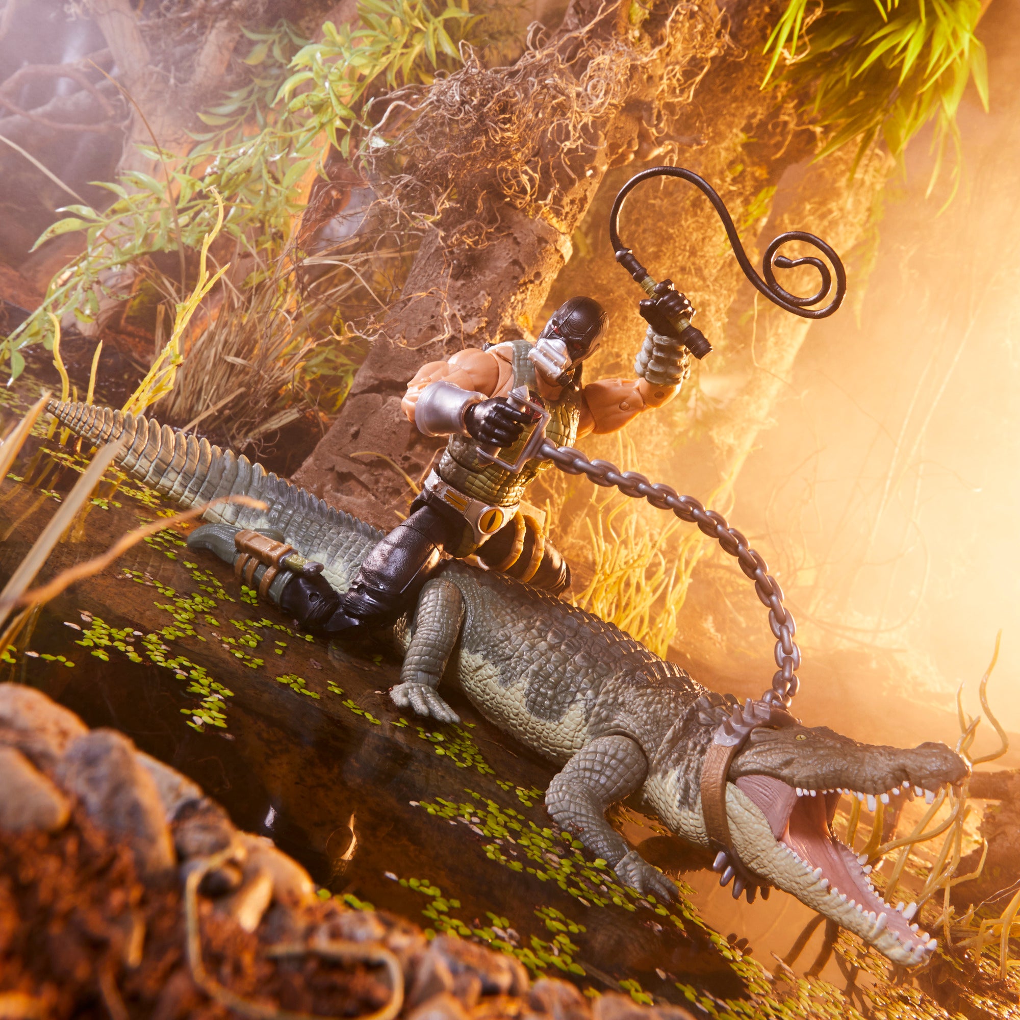 G.I. Joe Classified Series baby crocodile figures floating in swamp water close-up detail shot