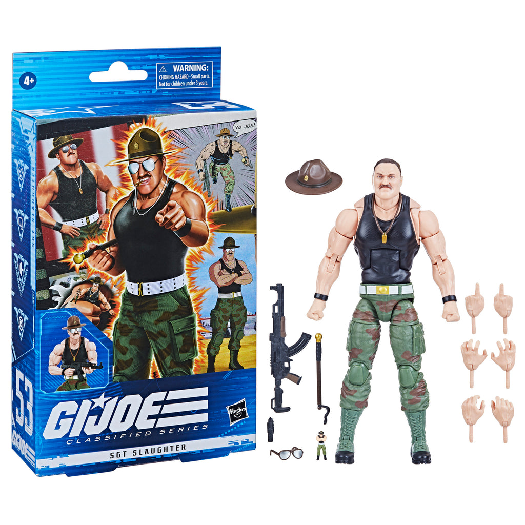 G.I. Joe Classified Series #53 Sgt. Slaughter combo shot showing figure and all accessories