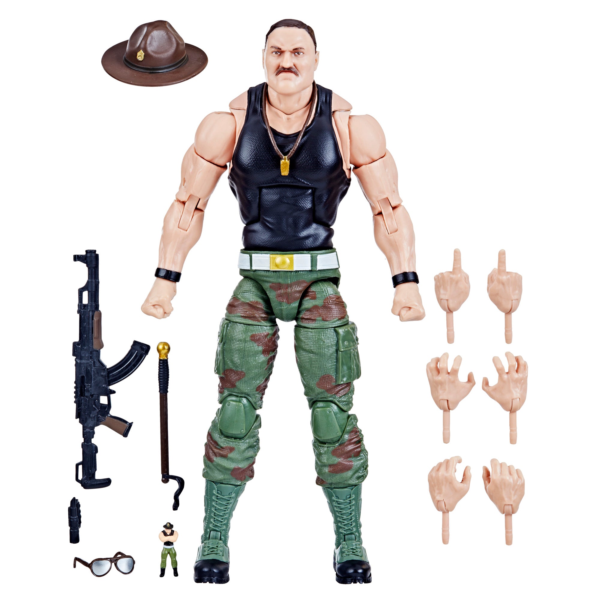 G.I. Joe Classified Series #53 Sgt. Slaughter main product shot white background with mini carded figure accessory