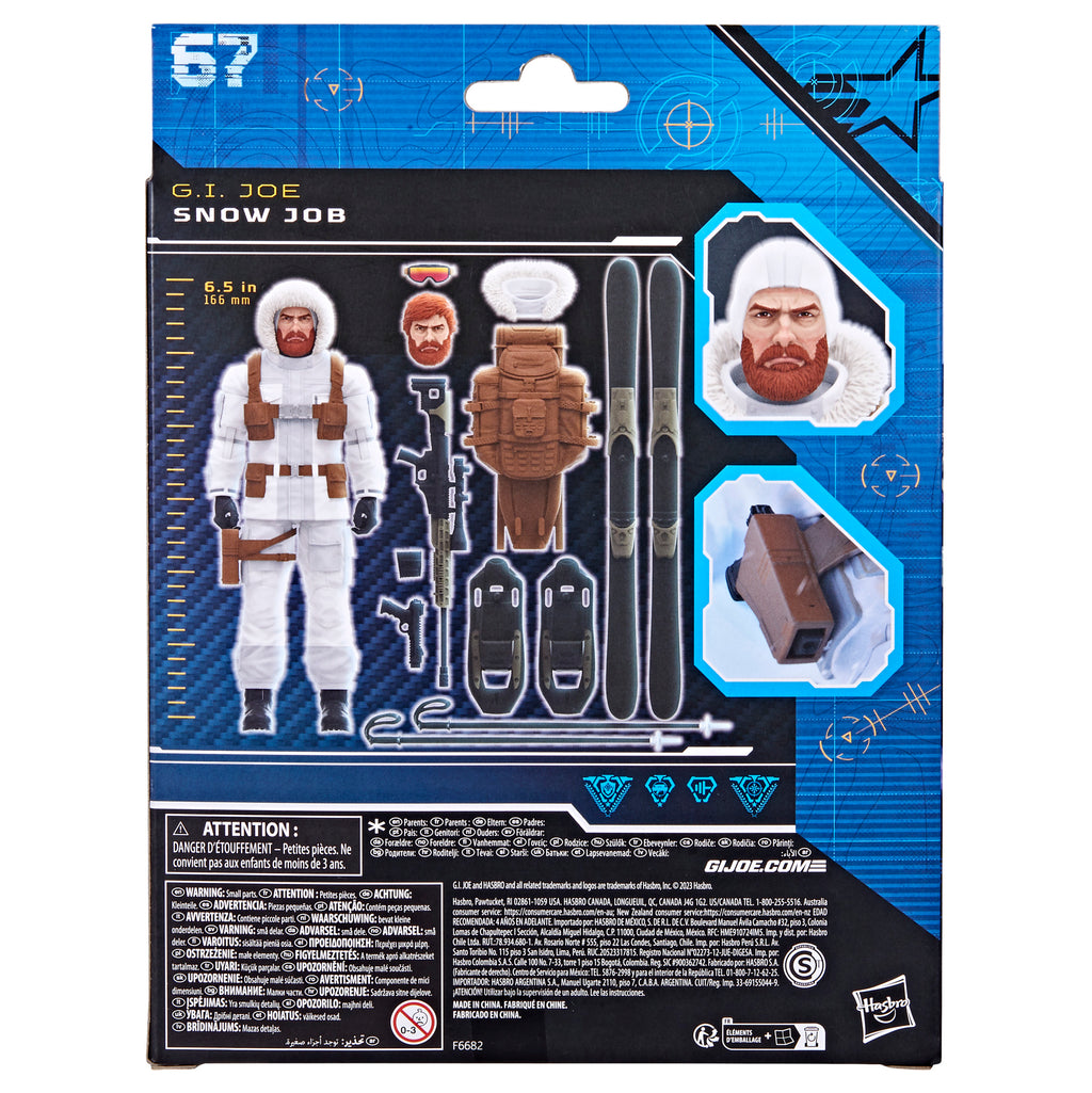 G.I. Joe Classified Series Snow Job box back showing figure scale and full accessory layout
