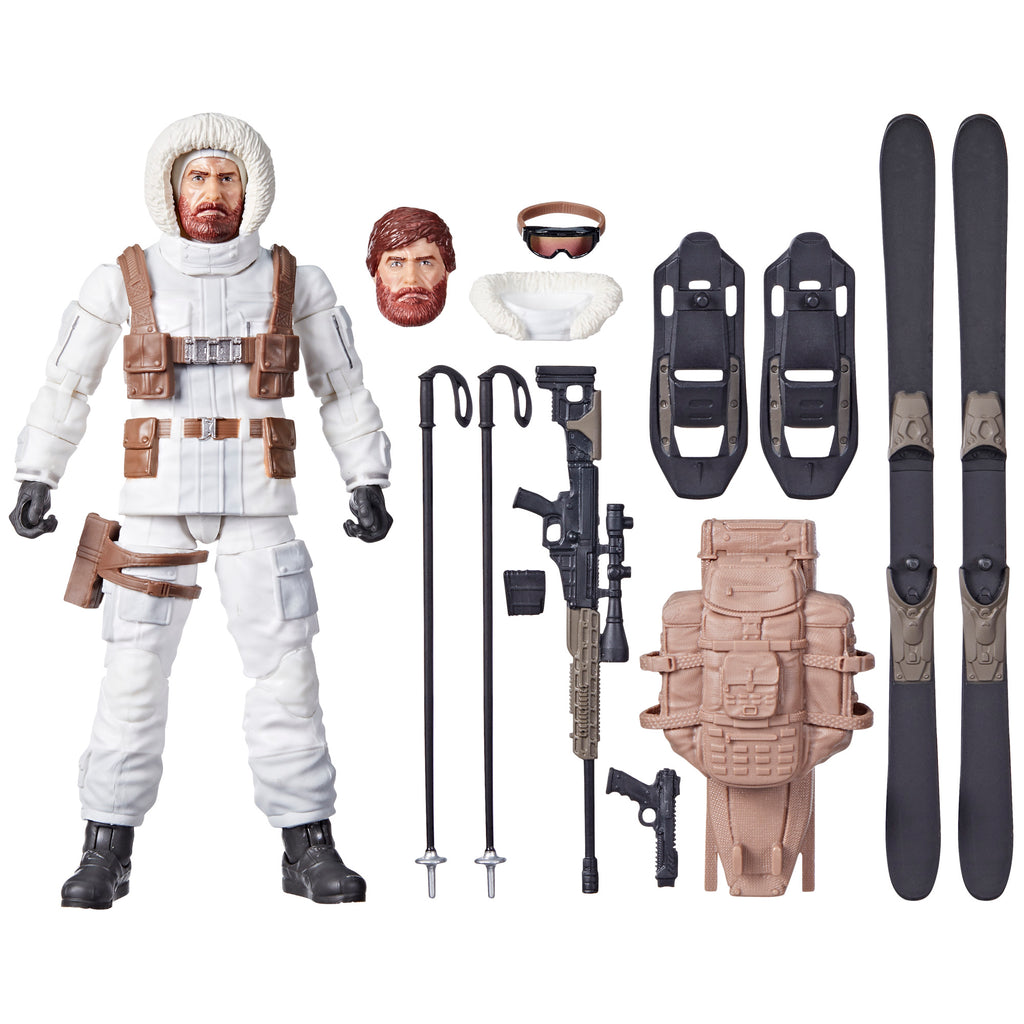 G.I. Joe Classified Series Snow Job white background main shot in white arctic snowsuit with sherpa hood