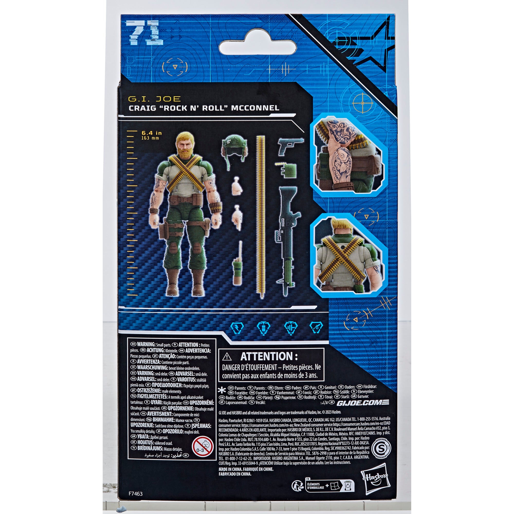 G.I. Joe Classified Series Rock 'N Roll box back showing figure scale and accessory layout