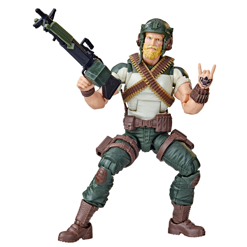 G.I. Joe Classified Series Rock 'N Roll white background detail front shot showing tattoo artwork and tactical belt
