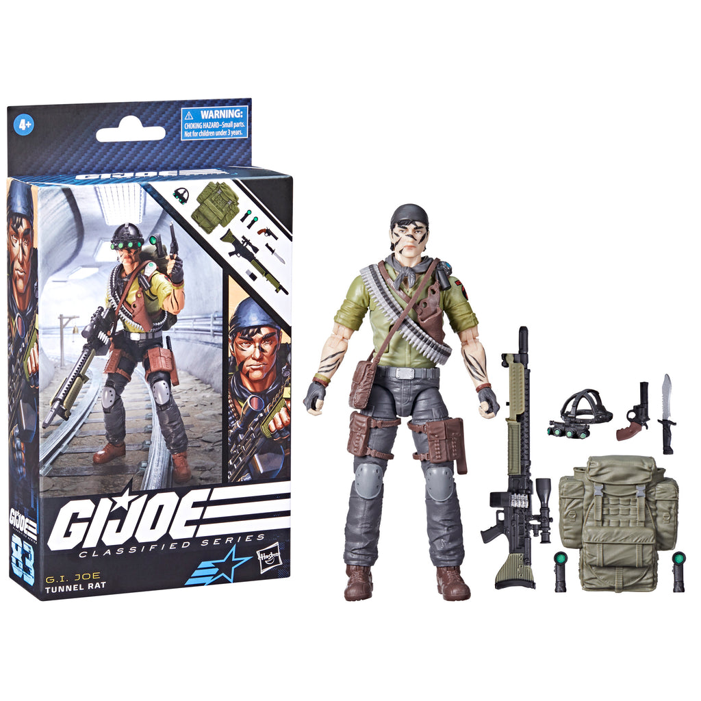 G.I. Joe Classified Series #83 Tunnel Rat combo shot showing figure and all 9 accessories