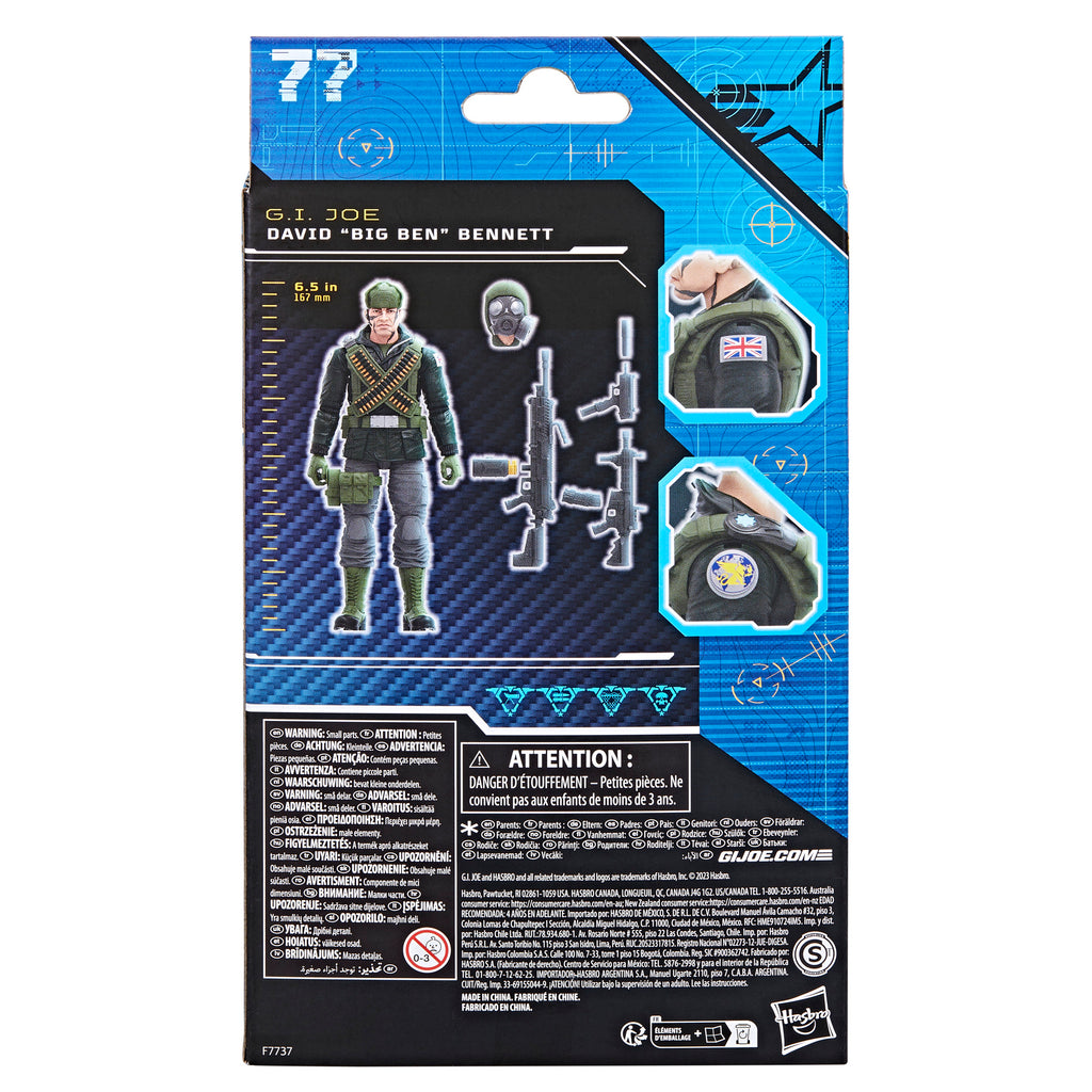 G.I. Joe Classified Series Nightforce Big Ben box back showing figure scale and accessory layout