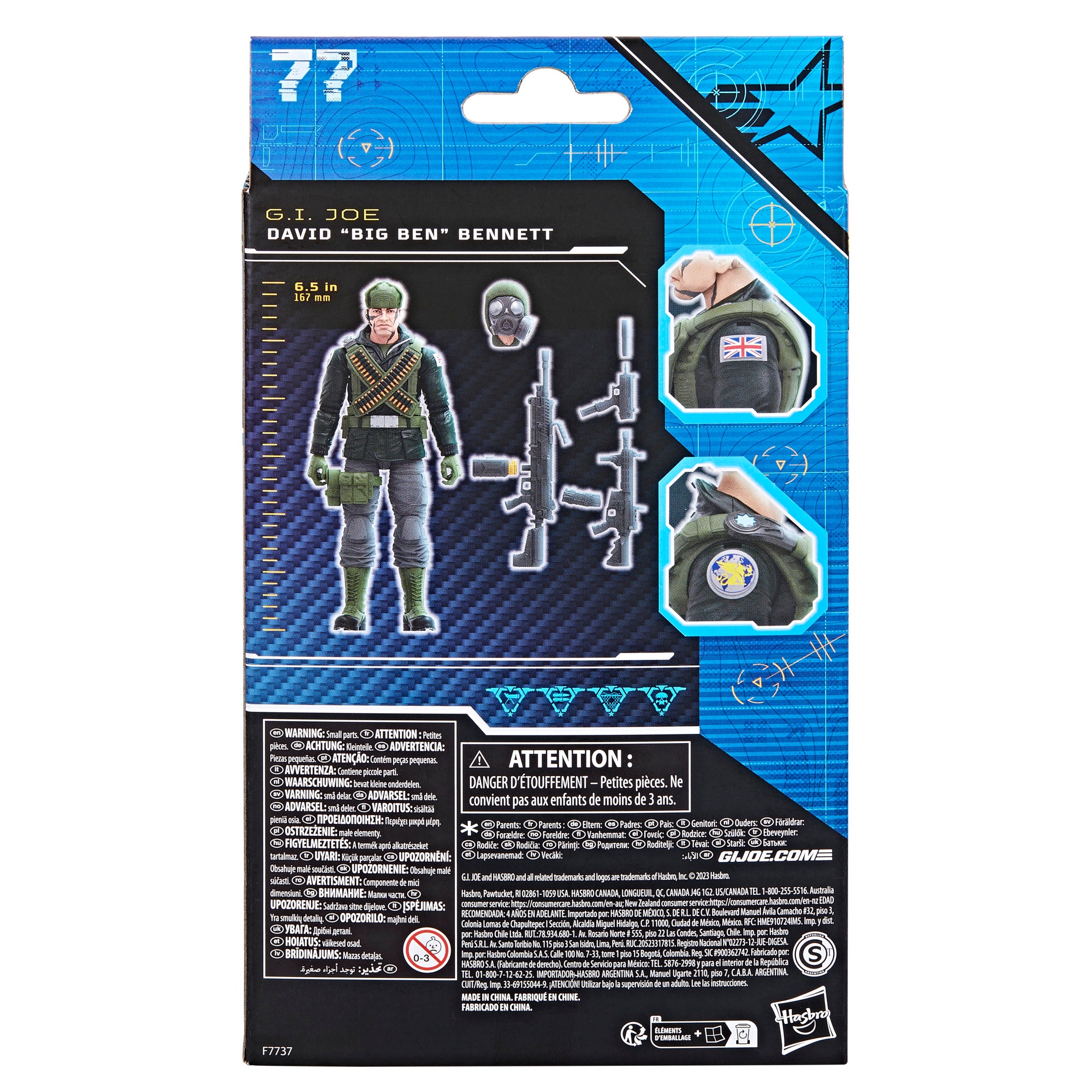 G.I. Joe Classified Series Nightforce Big Ben box back showing figure scale and accessory layout