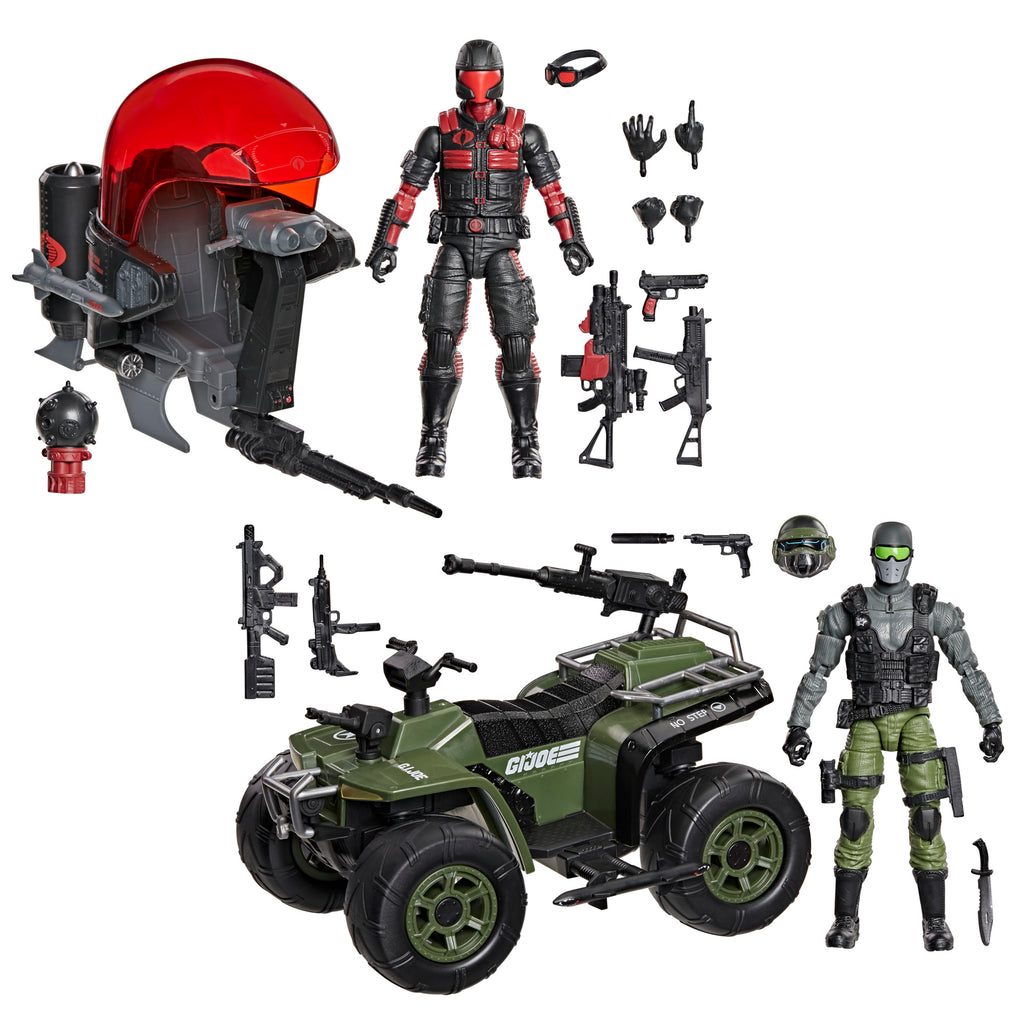 G.I. Joe Classified Series #218, Snake Eyes & Varmint ATV Vs. Stealth Viper & Cobra Stealth Flight Pod (Trubble Bubble), Two 6 Inch Action Figures & Two Vehicles