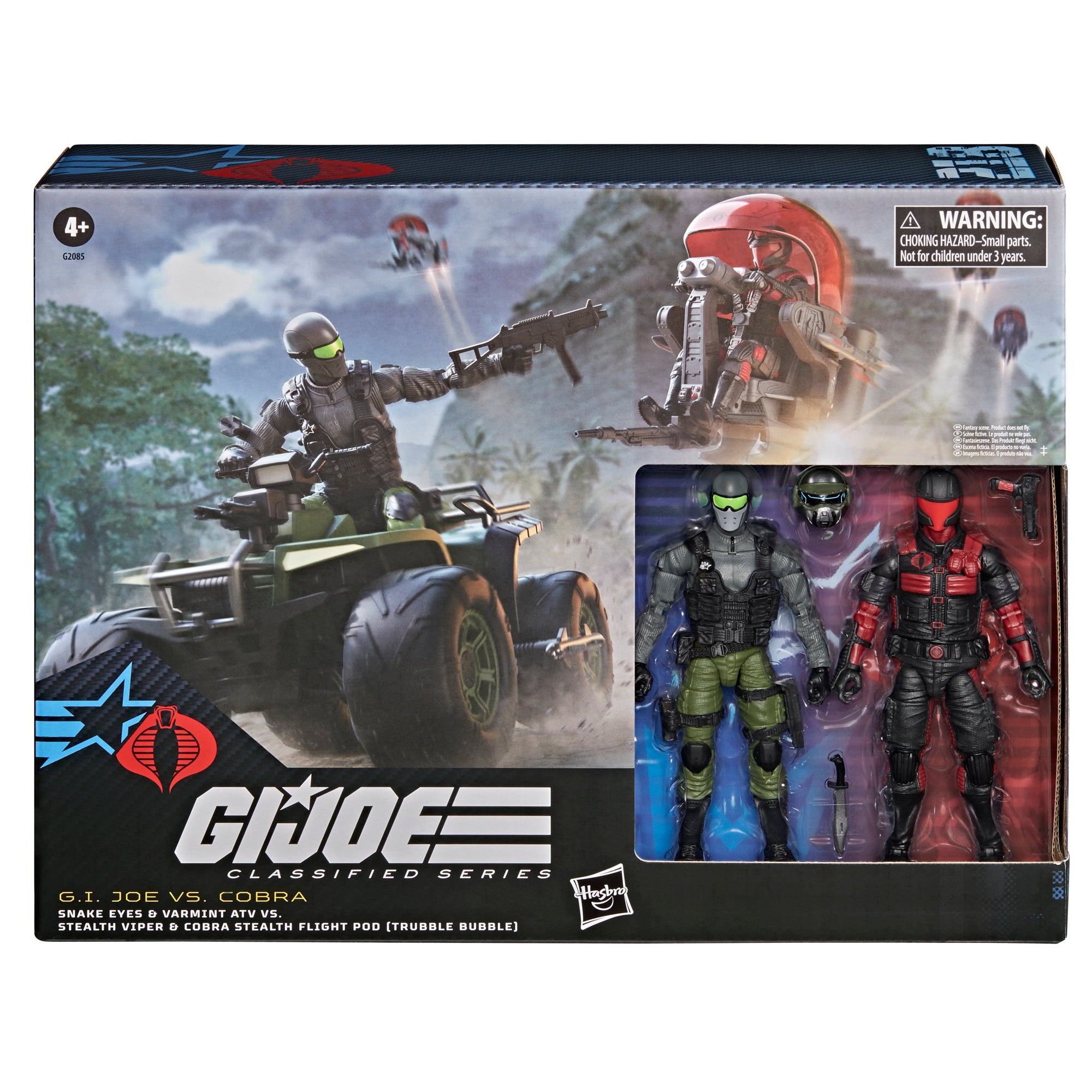G.I. Joe Classified Series #218, Snake Eyes & Varmint ATV Vs. Stealth Viper & Cobra Stealth Flight Pod (Trubble Bubble), Two 6 Inch Action Figures & Two Vehicles