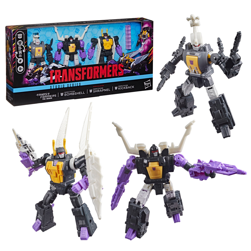 Transformers Studio Series MTMTE Collection The Transformers: The Movie Insecticon Bombshell, Shrapnel & Kickback 3-Pack, 5.5-Inch Converting Action Figures
