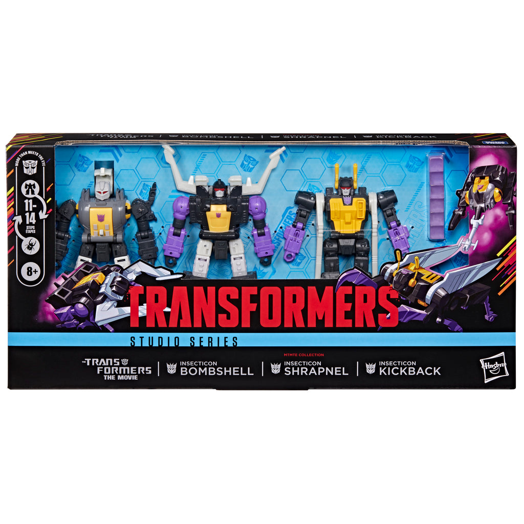 Transformers Studio Series MTMTE Collection The Transformers: The Movie Insecticon Bombshell, Shrapnel & Kickback 3-Pack, 5.5-Inch Converting Action Figures