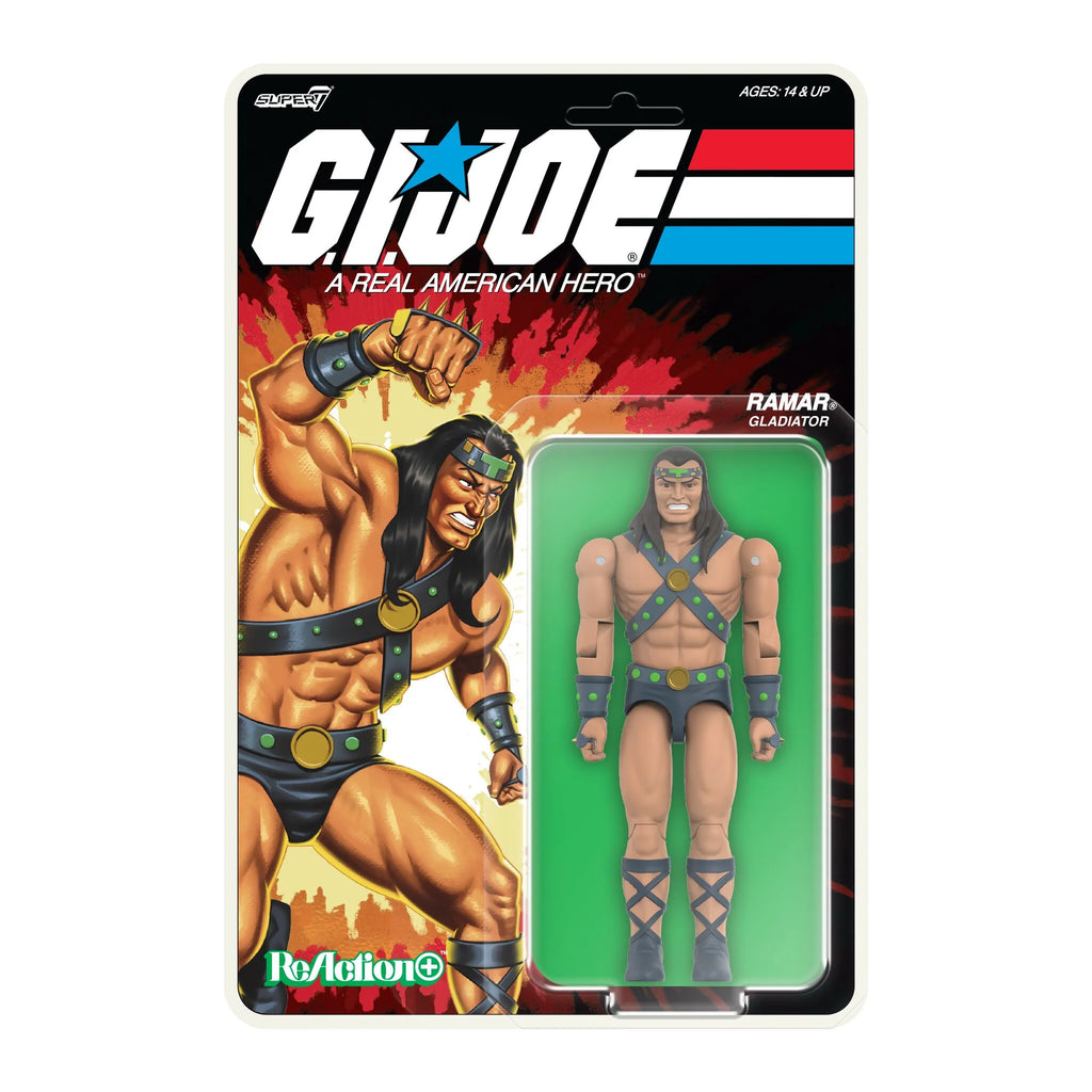 G.I. Joe ReAction+ Ramar Cartoon Gladiator 4.5" figure on blistered cardback – Super7 Wave 2