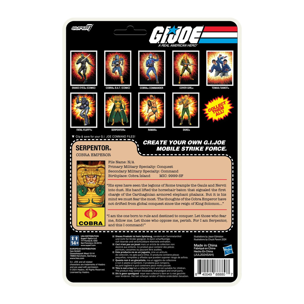 G.I. Joe ReAction+ Serpentor (Cartoon) Cobra Emperor 3.75" Action Figure – Super7