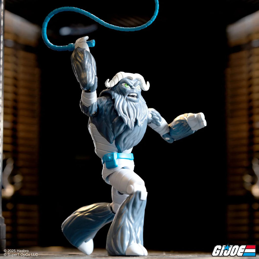 Fatal Fluffy ReAction+ figure action pose cracking whip in dramatic lighting – Super7 G.I. Joe Wave 2