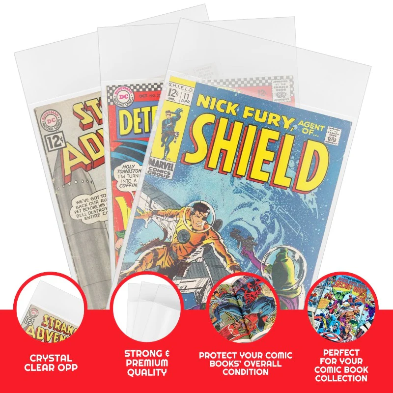 Crystal clear OPP, strong and premium quality, protect your comic books, perfect for Silver Age collection – Nick Fury Strange Adventures Detective Comics shown