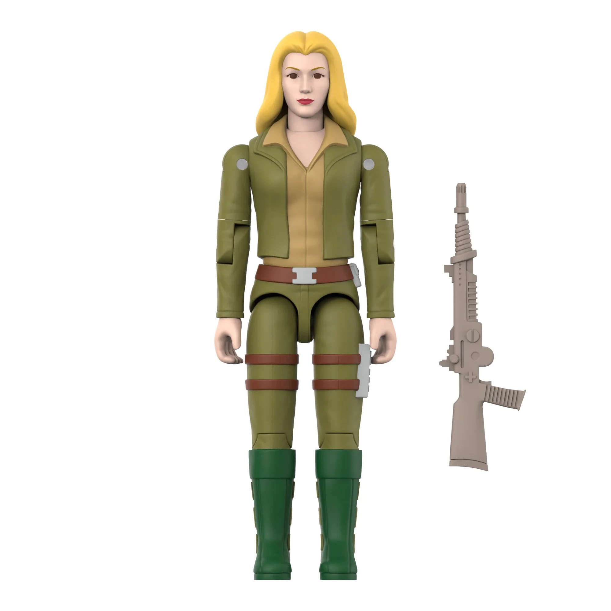 Cover Girl Blonde ReAction+ figure front view with Precision Laser Blaster accessory – Super7 G.I. Joe