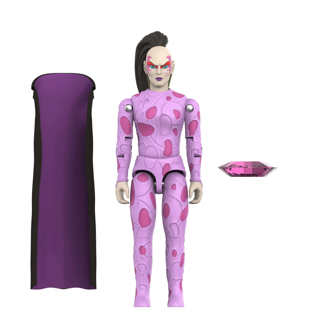 Pythona ReAction+ figure white background with soft goods cape removed showing all accessories – cape and Crystal gem – Super7 G.I. Joe