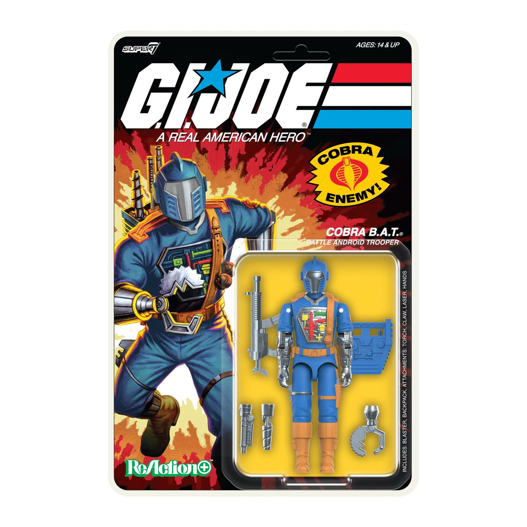 G.I. Joe ReAction+ Cobra B.A.T. Comic Blue Battle Android Trooper 3.75" figure on blistered cardback – Super7