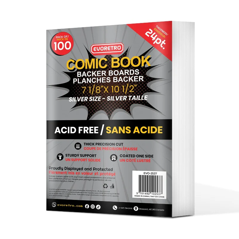 EVORETRO Silver Age comic backer boards stacked – pack of 100 shown