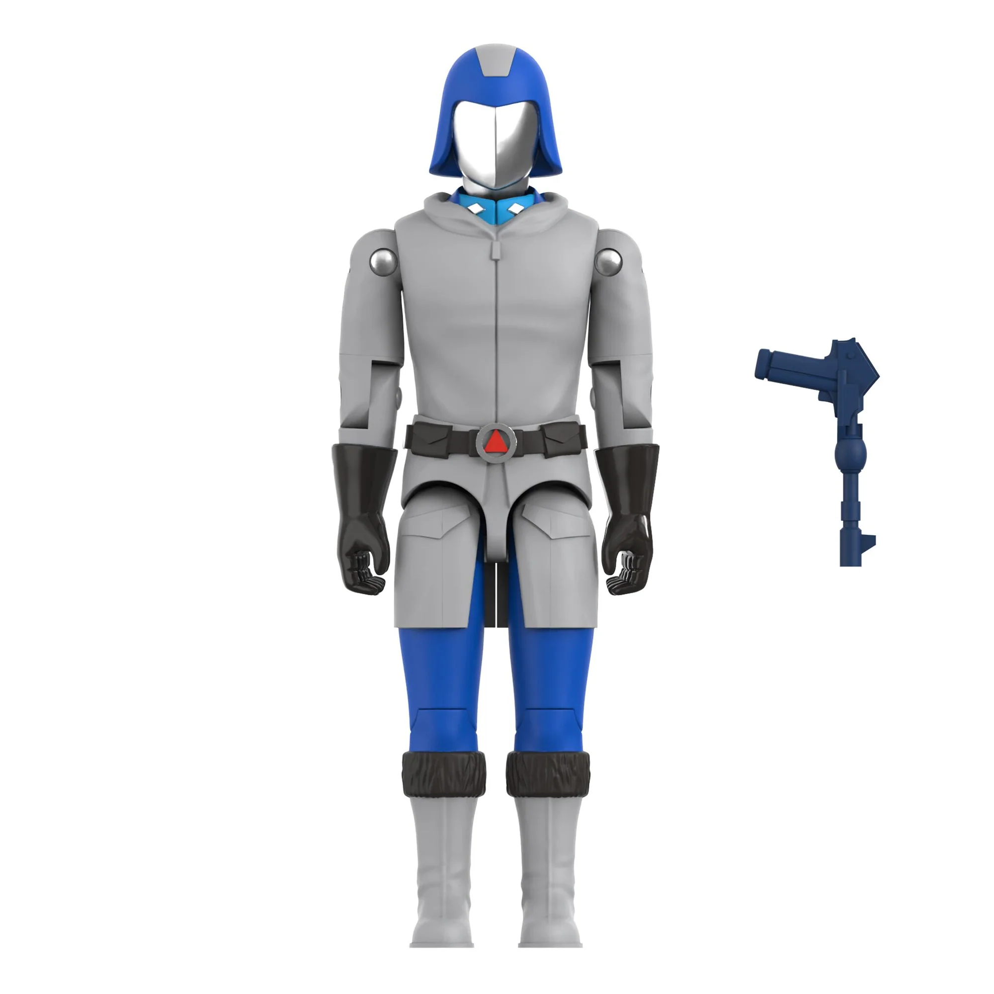 Cobra Commander Arctic ReAction+ figure front view white background with Commander Pistol accessory – Super7 G.I. Joe