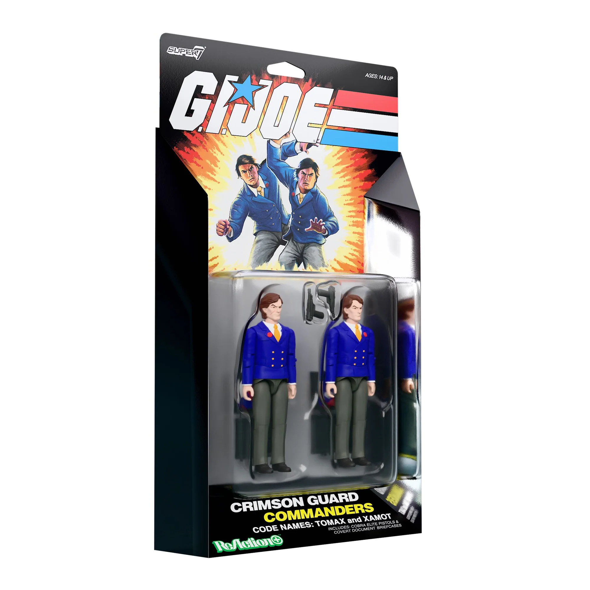 G.I. Joe ReAction+ Tomax and Xamot 2-Pack box side angle view – Crimson Guard Commanders, Super7