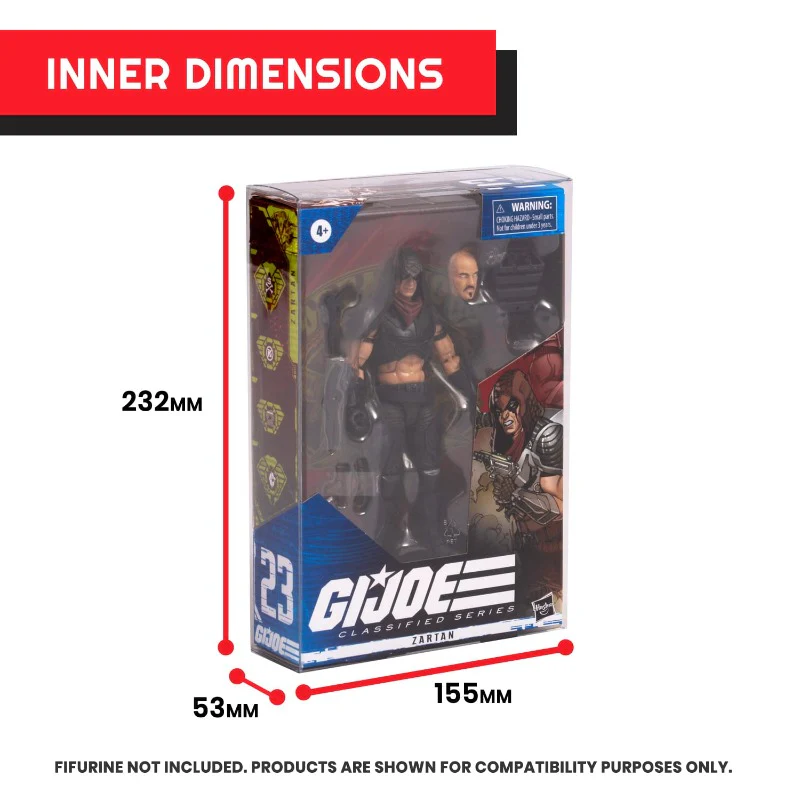 GI Joe Classified Series Zartan figure displayed inside EVORETRO crystal clear PET protector case